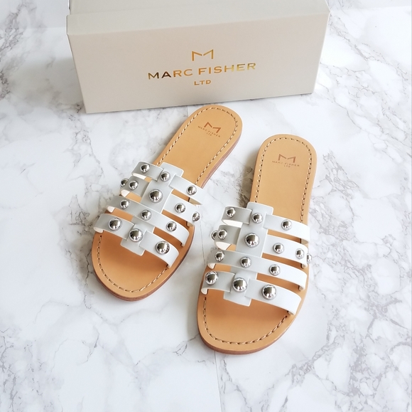 Marc Fisher White Leather Pava Slide Sandals Size 8M - Picture 3 of 16